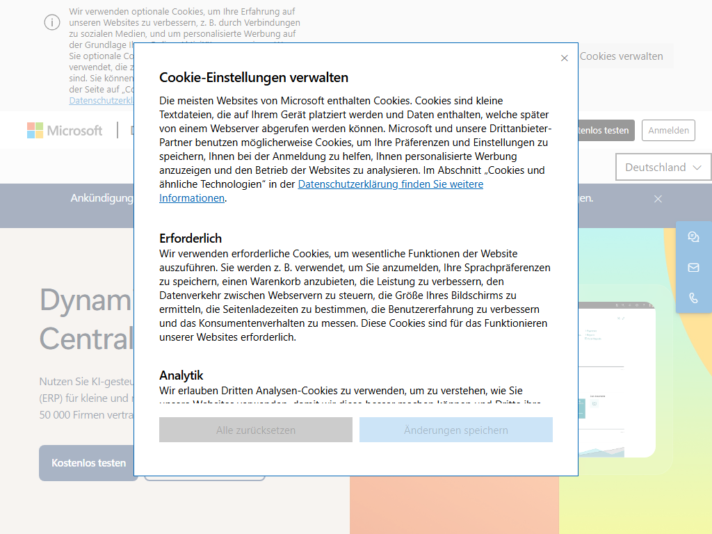 Screenshot der Homepage von Microsoft Dynamics 365 Business Central