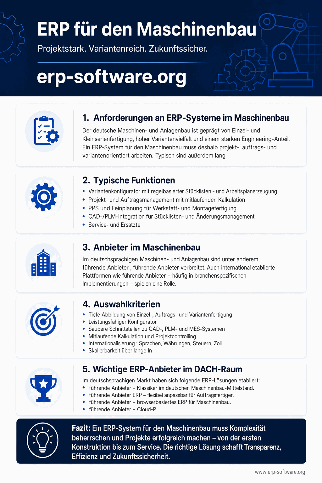 ERP für Maschinenbau mit branchen-spezifischen Anforderungen, Top-Anbietern und Funktions-Schwerpunkten in der Variantenfertigung
