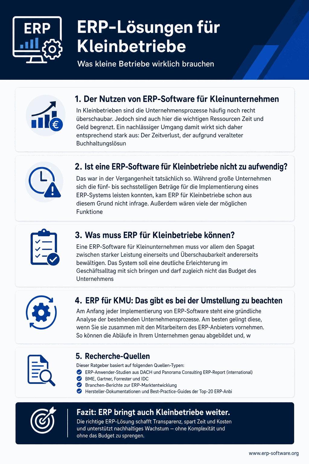 ERP-Lösungen speziell für Kleinbetriebe mit Anforderungs-Profil, Funktions-Umfang und einer Liste passender Anbieter ab 5 Mitarbeitern