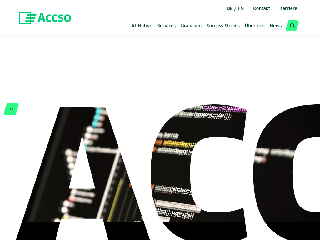 Screenshot of the homepage of accso
