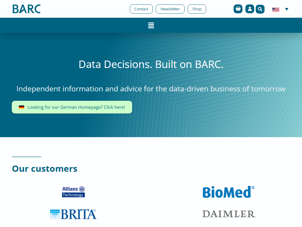 Screenshot of the homepage of BARC