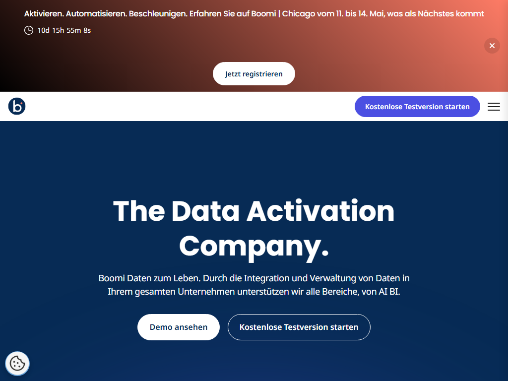Screenshot of the homepage of Boomi