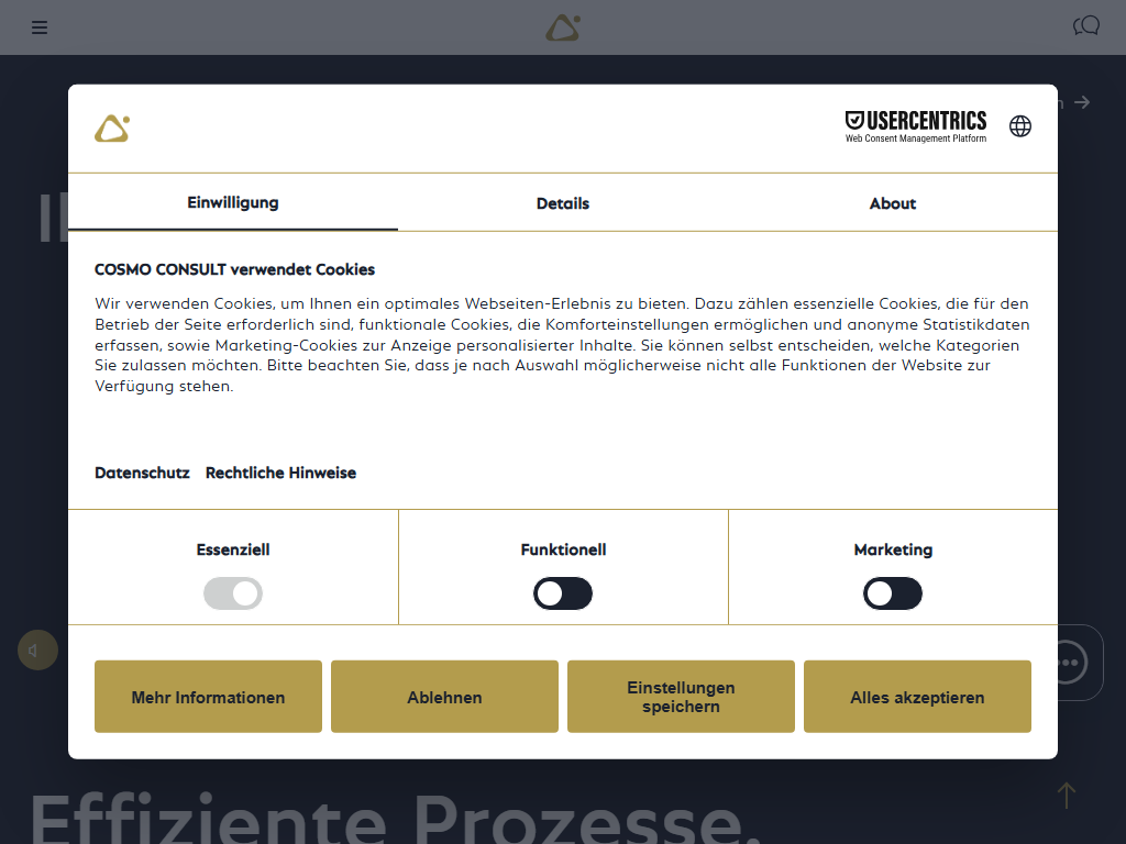 Screenshot of the homepage of COSMO CONSULT