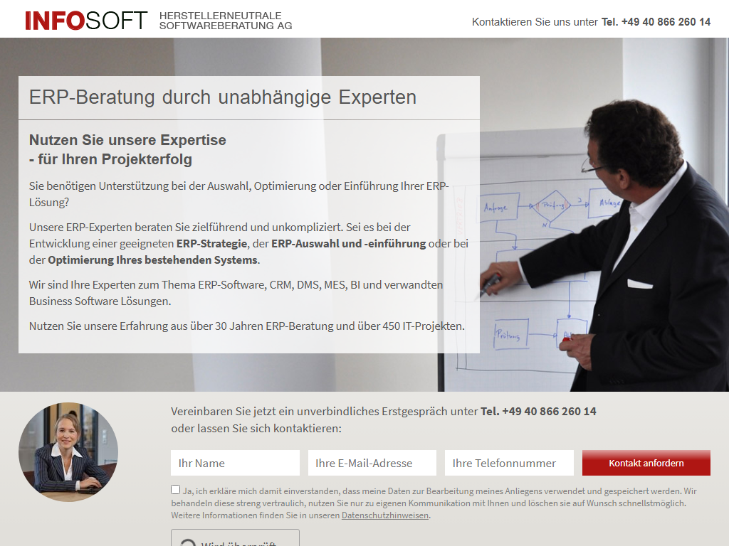 Screenshot der Homepage von INFOSOFT