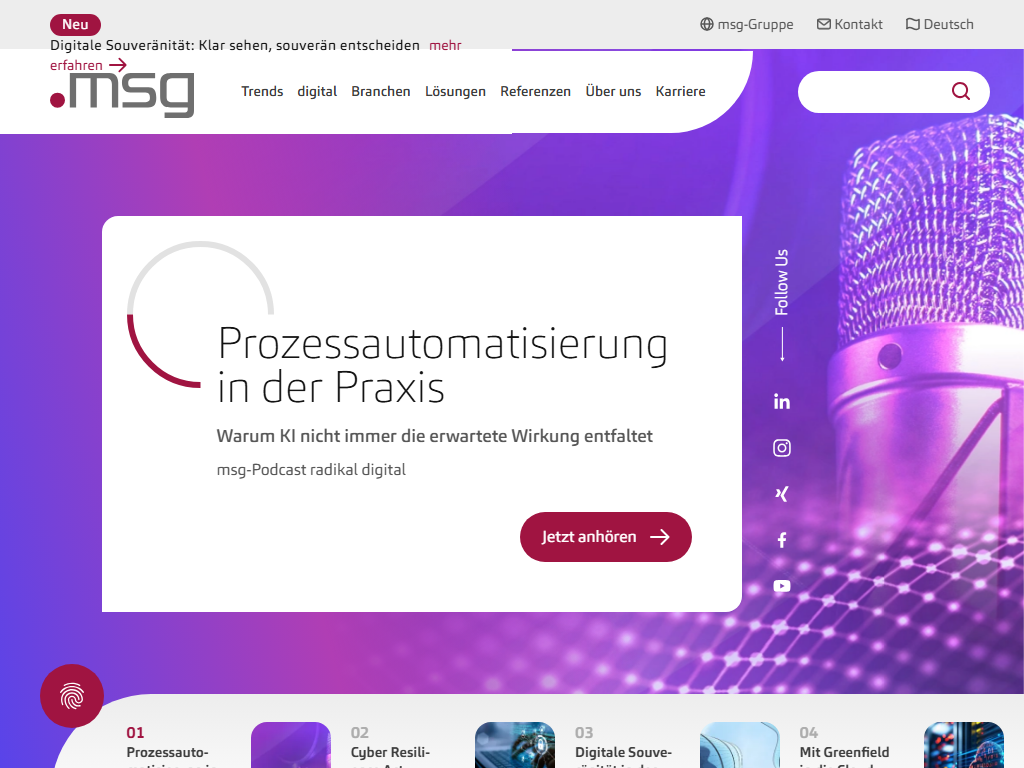 Screenshot der Homepage von msg systems