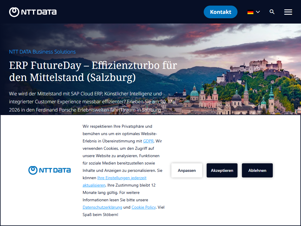 Screenshot der Homepage von NTT DATA Business Solutions