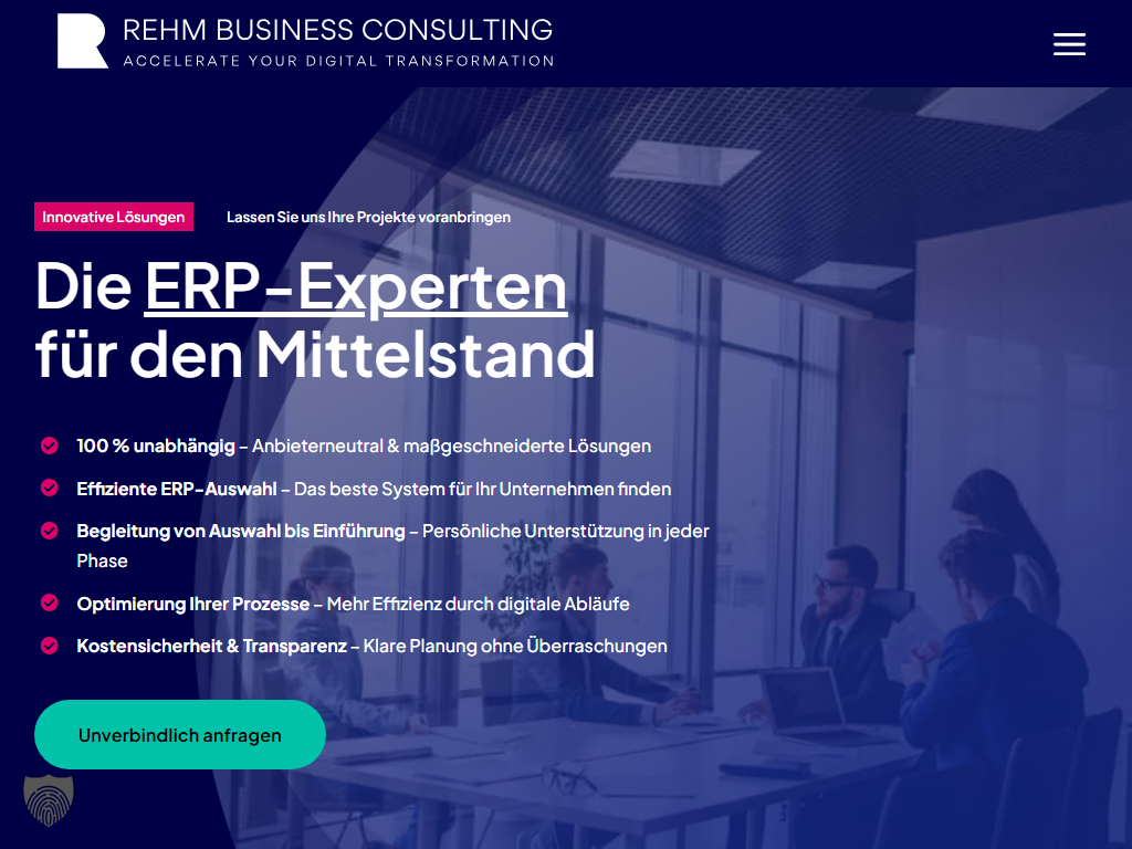 Screenshot der Homepage von Rehm Business Consulting