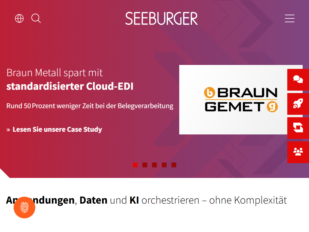 Screenshot of the homepage of SEEBURGER