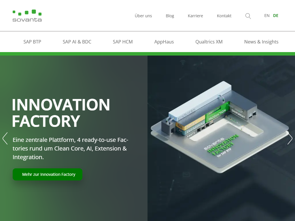 Screenshot of the homepage of sovanta