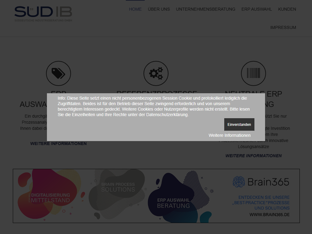 Screenshot of the homepage of Süddeutsche Industrieberatung GmbH