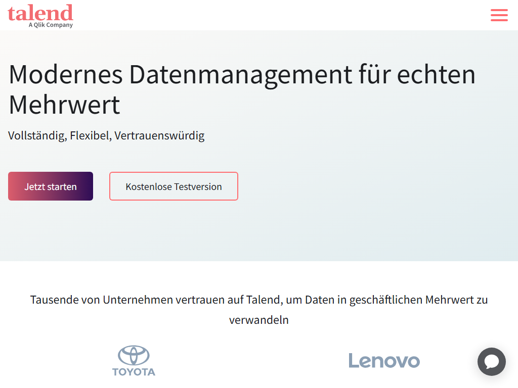 Screenshot of the homepage of Talend