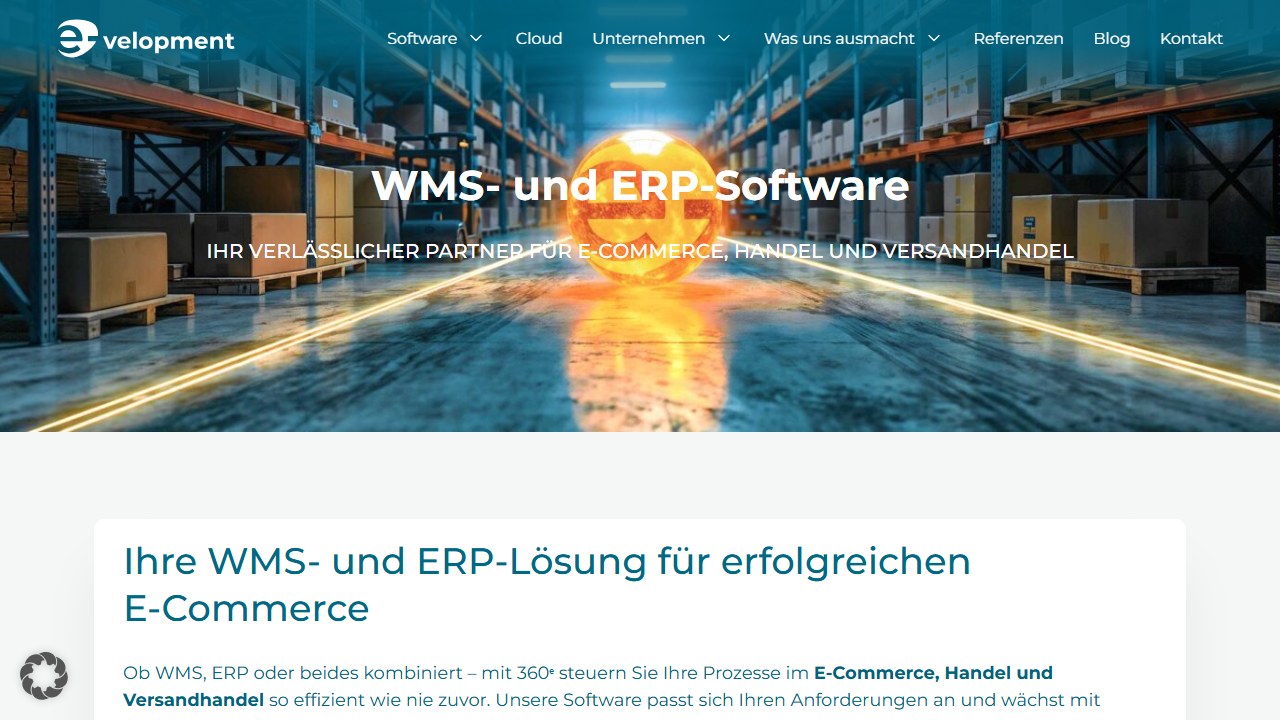 Screenshot of the homepage of 360e by e-velopment