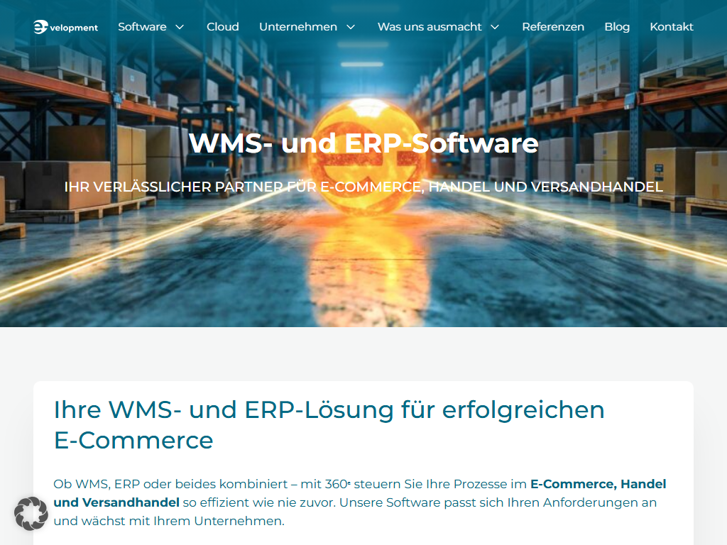 Screenshot of the homepage of 360e by e-velopment