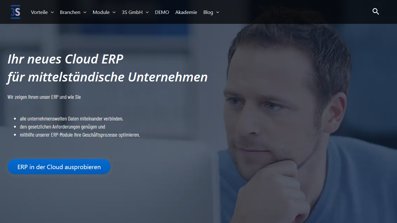 Screenshot of the homepage of 3S ERP