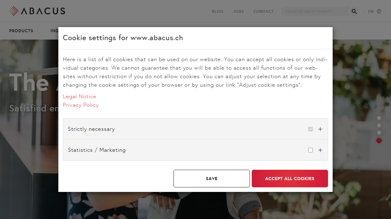 Screenshot of the homepage of Abacus Business Software