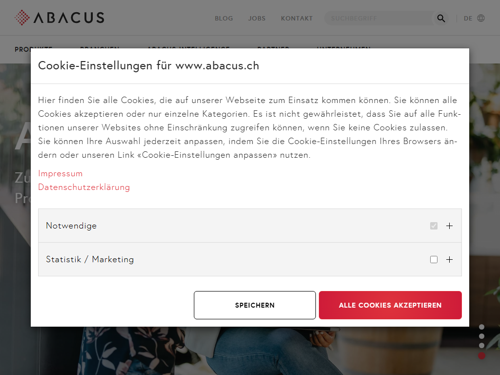 Screenshot der Homepage von Abacus Business Software