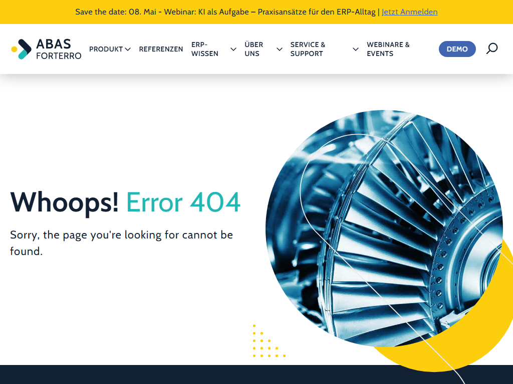 Screenshot der Homepage von abas ERP