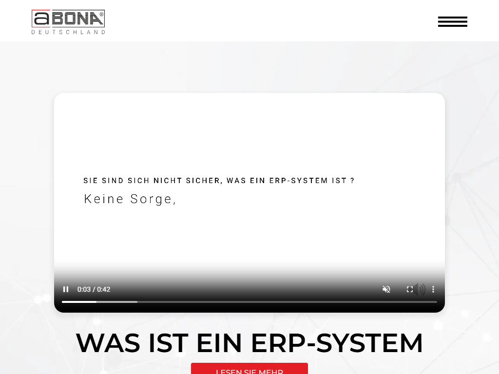 Screenshot of the homepage of ABONA-ERP