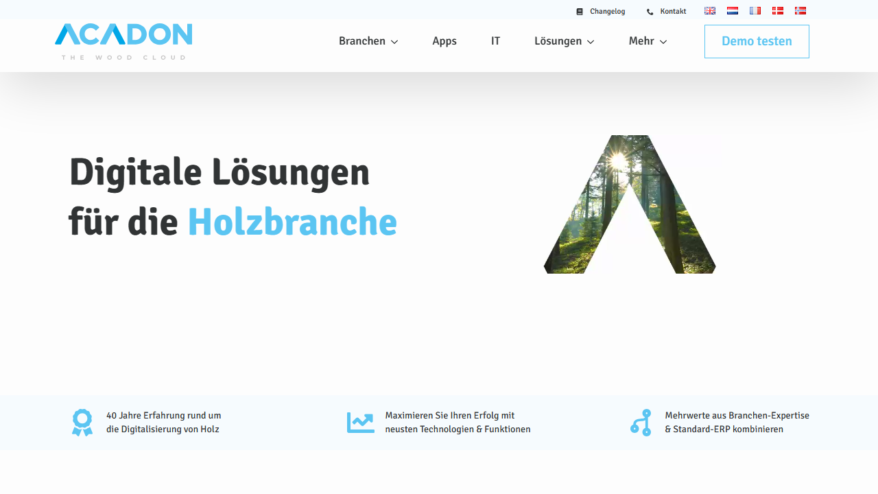 Screenshot of the homepage of acadon