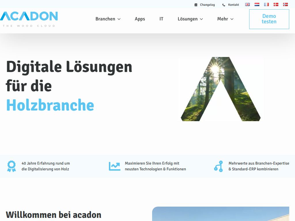 Screenshot der Homepage von acadon