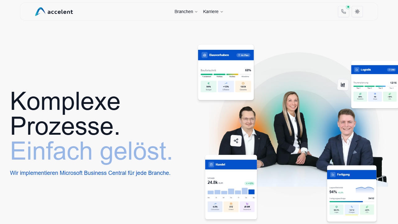 Screenshot of the homepage of accelent