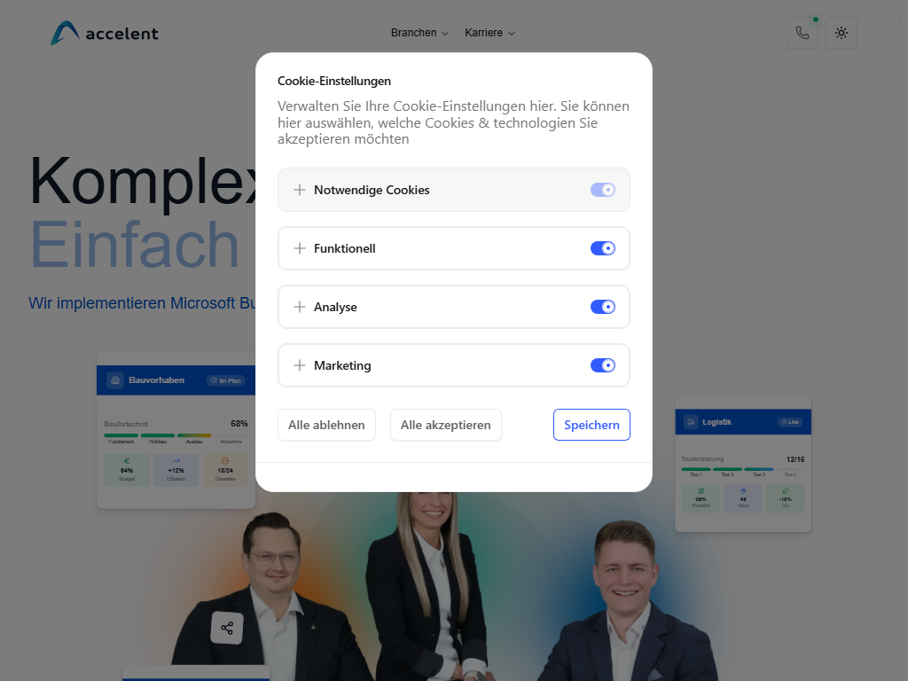 Screenshot of the homepage of accelent