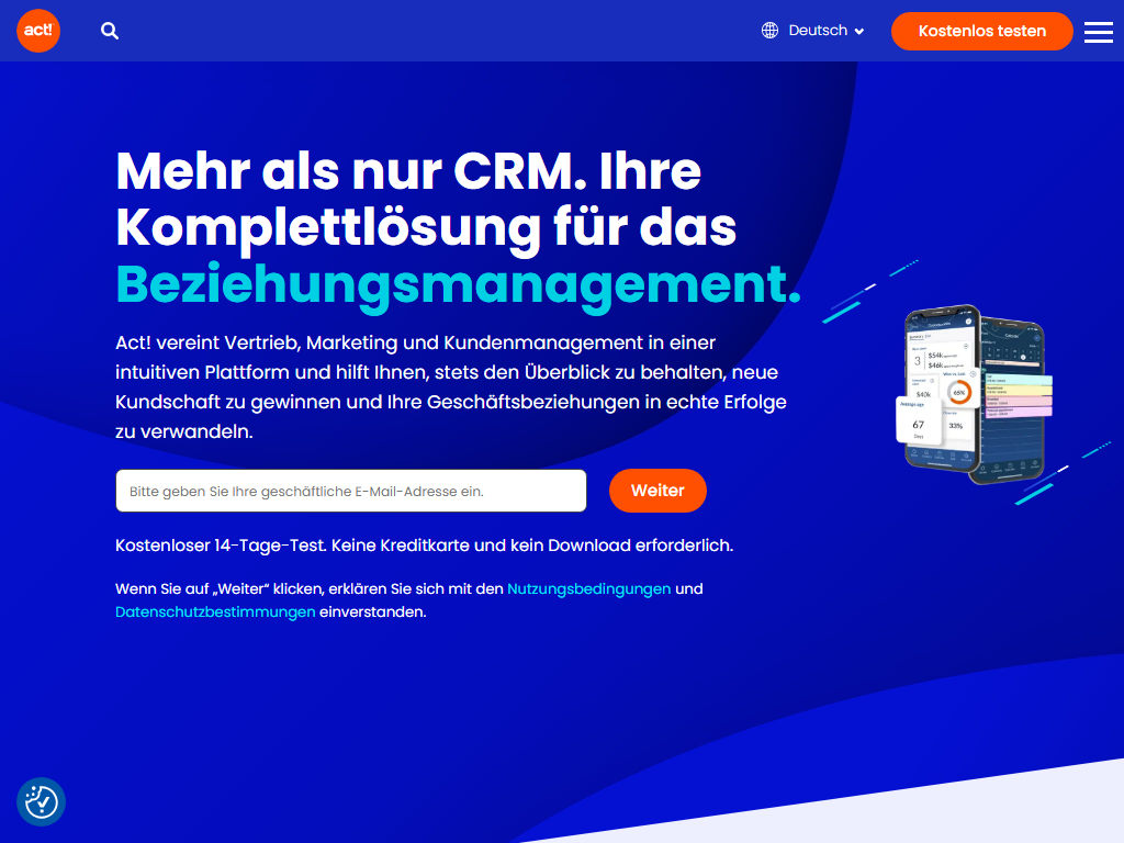 Screenshot der Homepage von Act! CRM