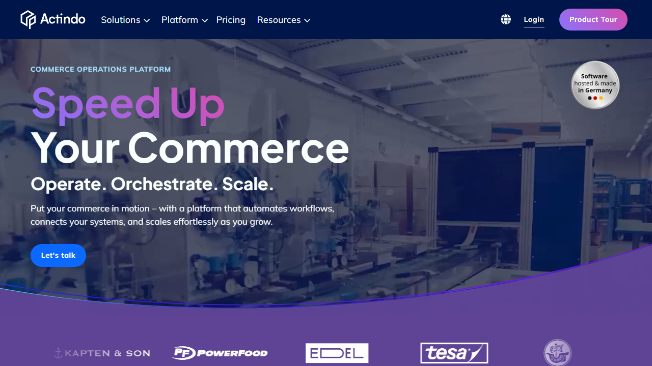Screenshot of the homepage of Actindo