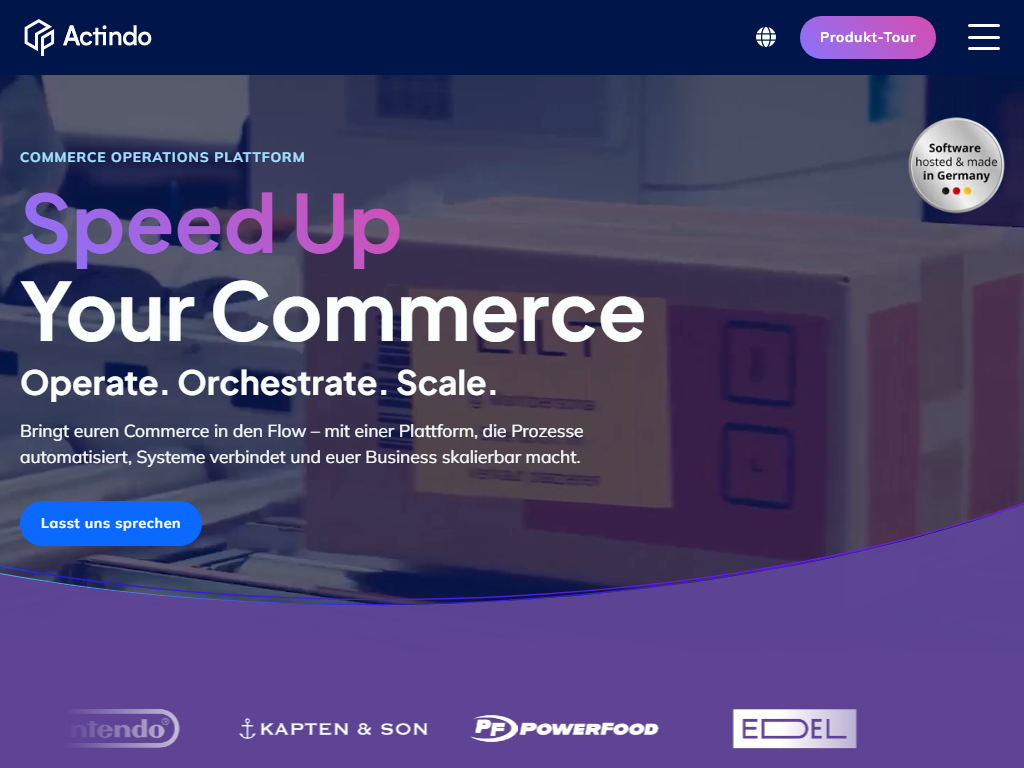 Screenshot der Homepage von Actindo