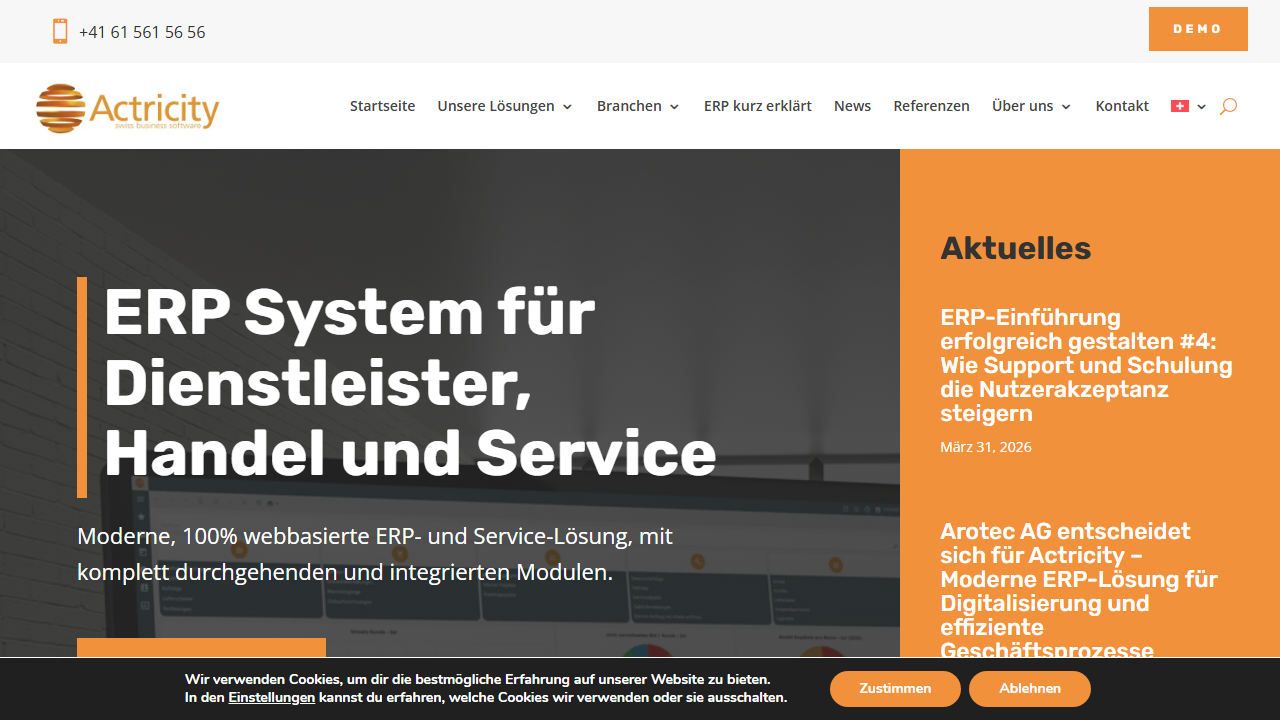 Screenshot of the homepage of Actricity