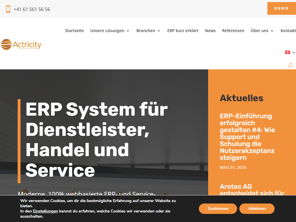 Screenshot der Homepage von Actricity