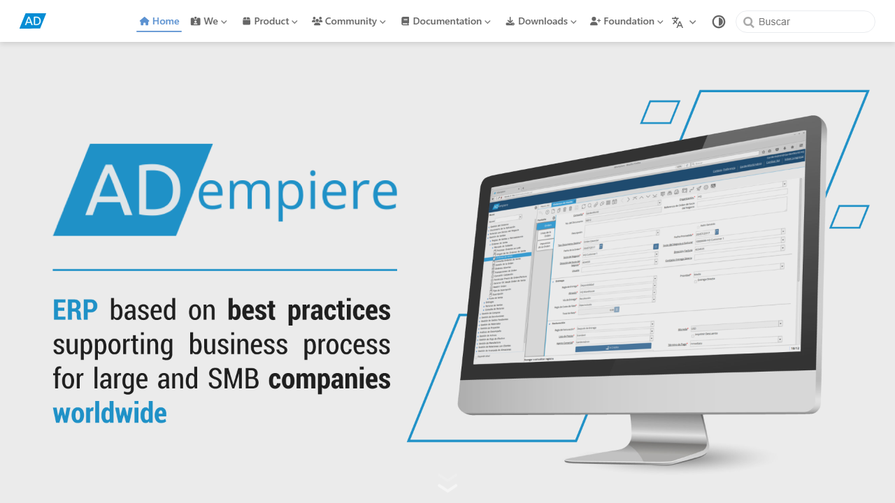 Screenshot of the homepage of ADempiere