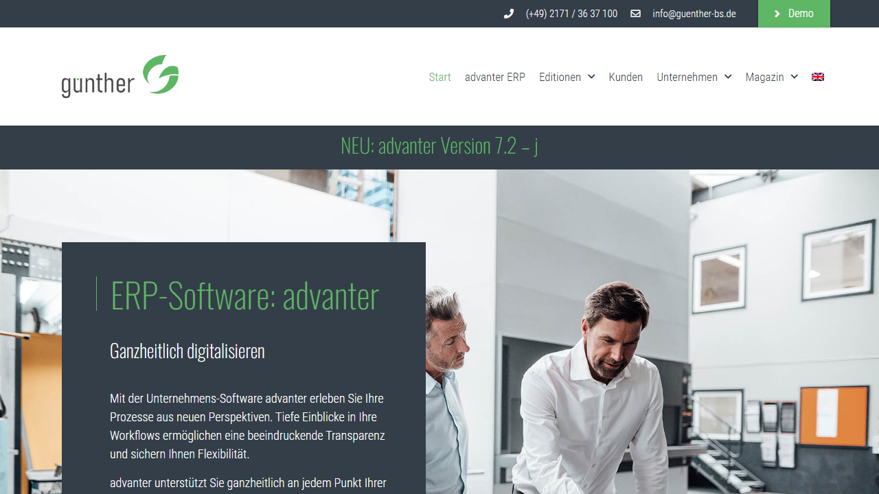 Screenshot of the homepage of advanter media