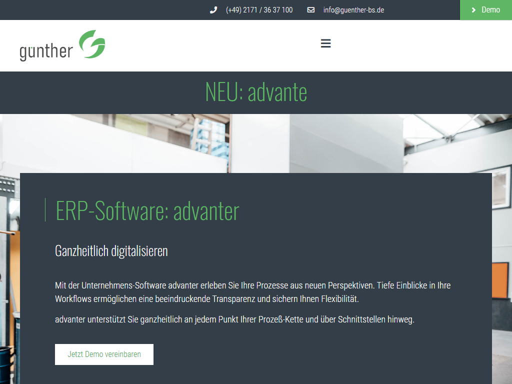 Screenshot of the homepage of advanter media