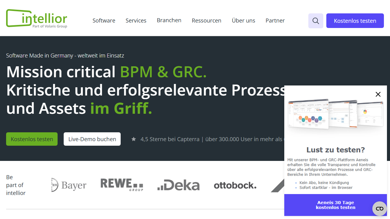 Screenshot of the homepage of Aeneis BPM Suite