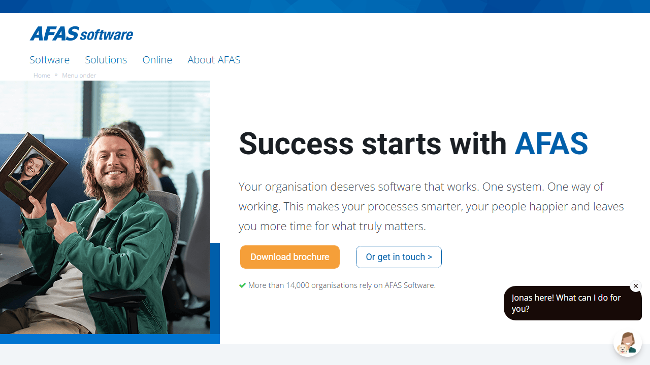 Screenshot of the homepage of AFAS ERP