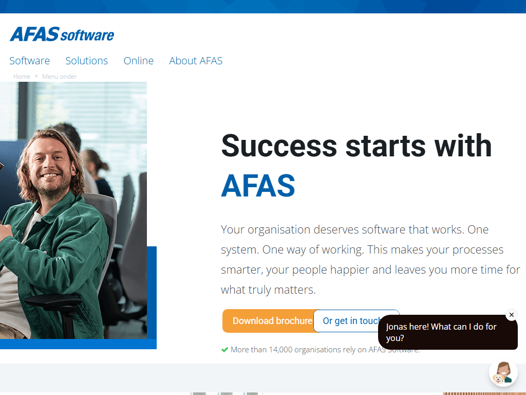 Screenshot of the homepage of AFAS ERP