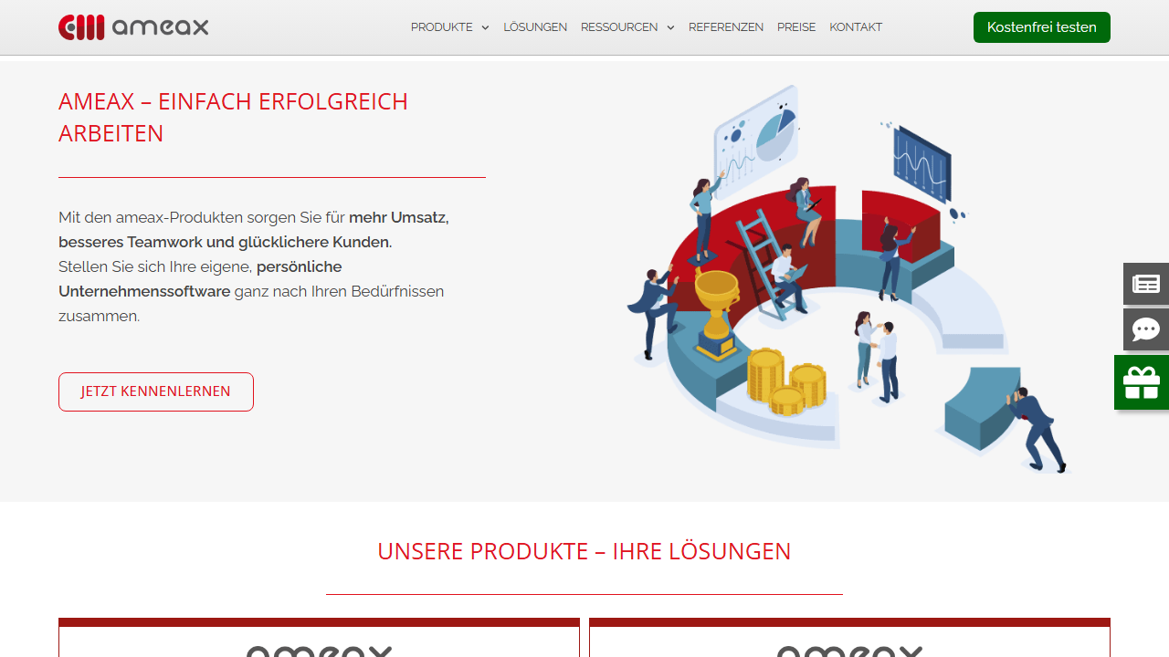 Screenshot of the homepage of ameax Faktura