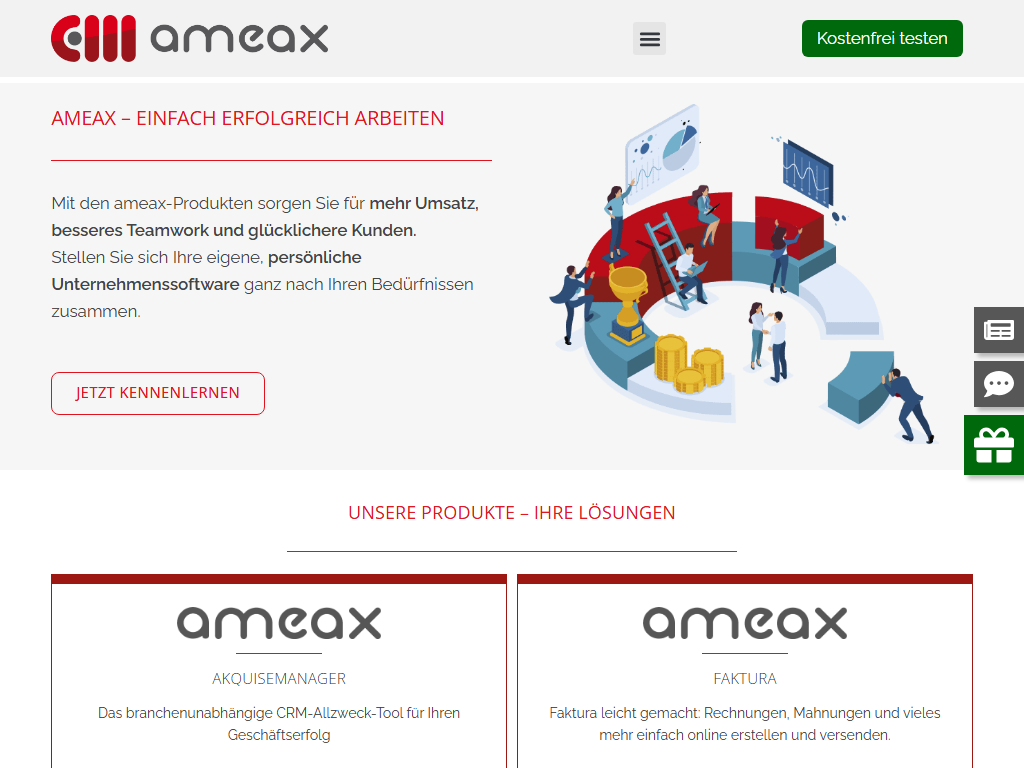 Screenshot of the homepage of ameax Faktura