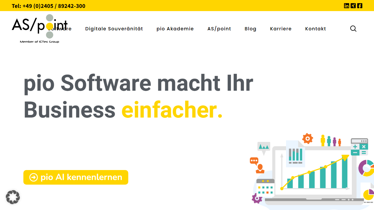 Screenshot of the homepage of AS/point pio ERP