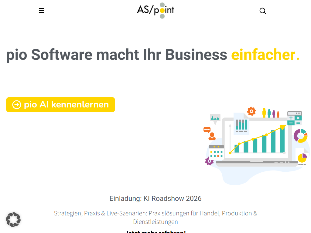 Screenshot der Homepage von AS/point pio ERP