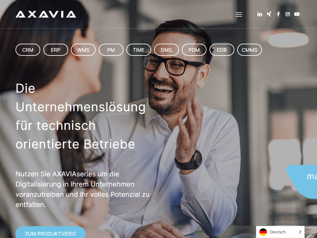 Screenshot der Homepage von AXAVIA ERP (AXAVIAseries)