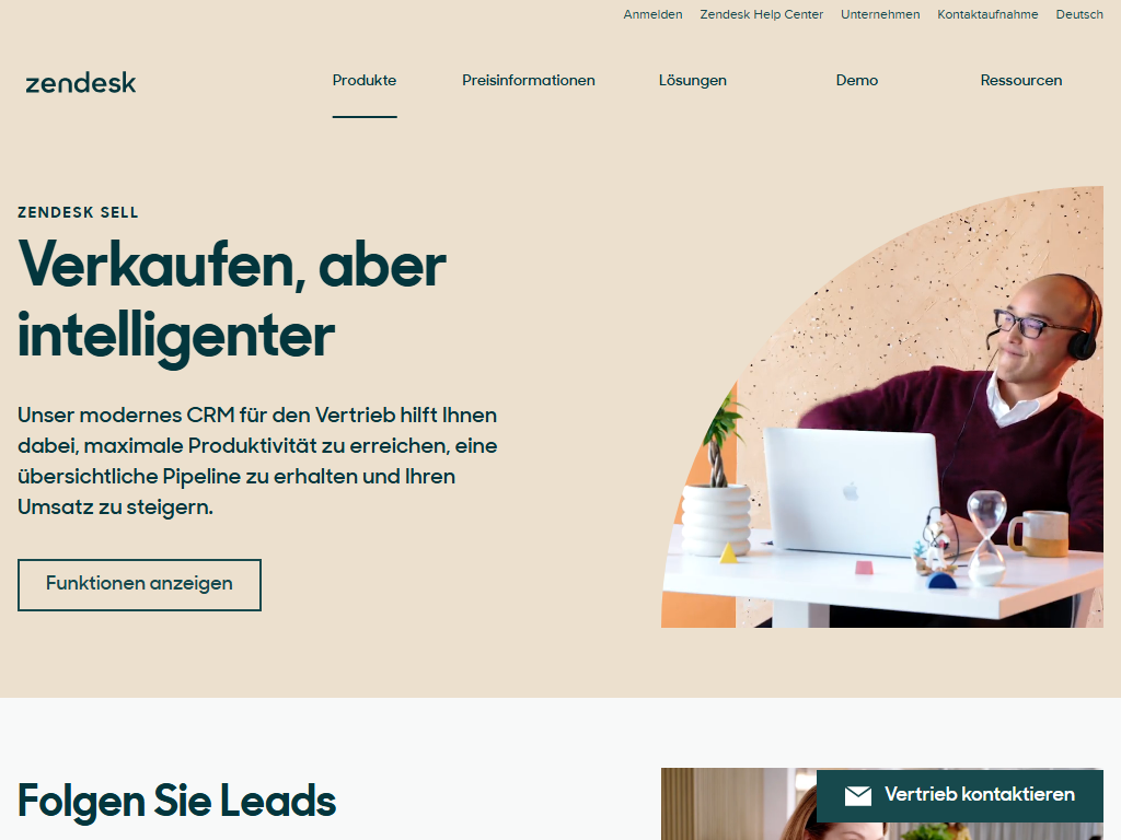 Screenshot of the homepage of Base CRM