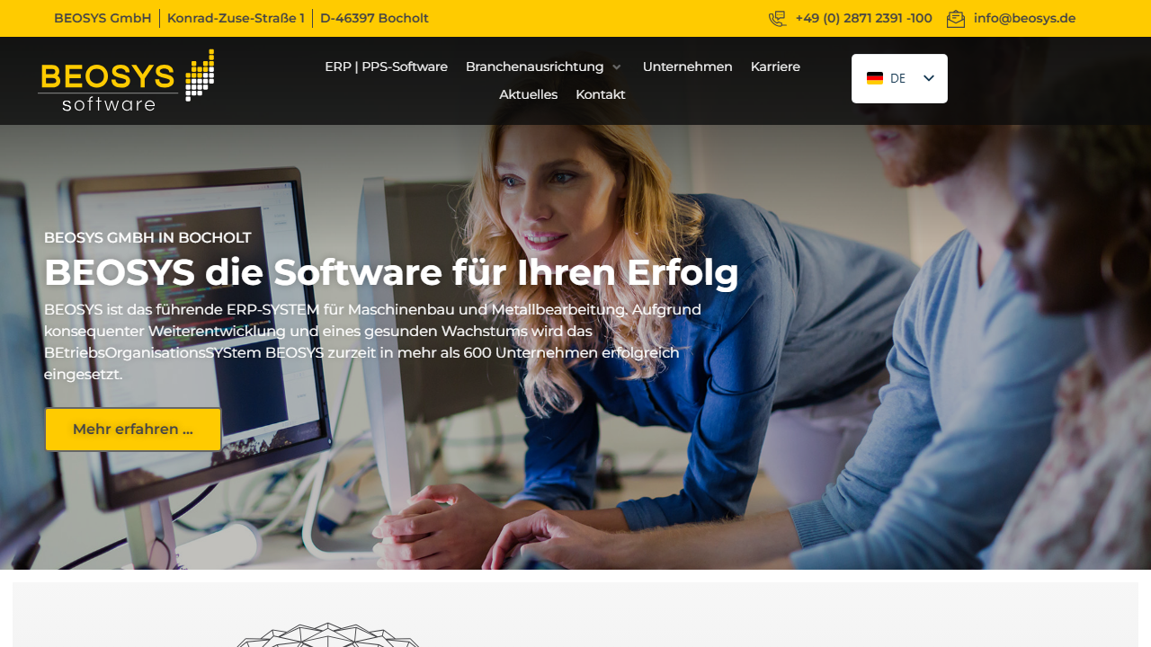 Screenshot of the homepage of BEOSYS