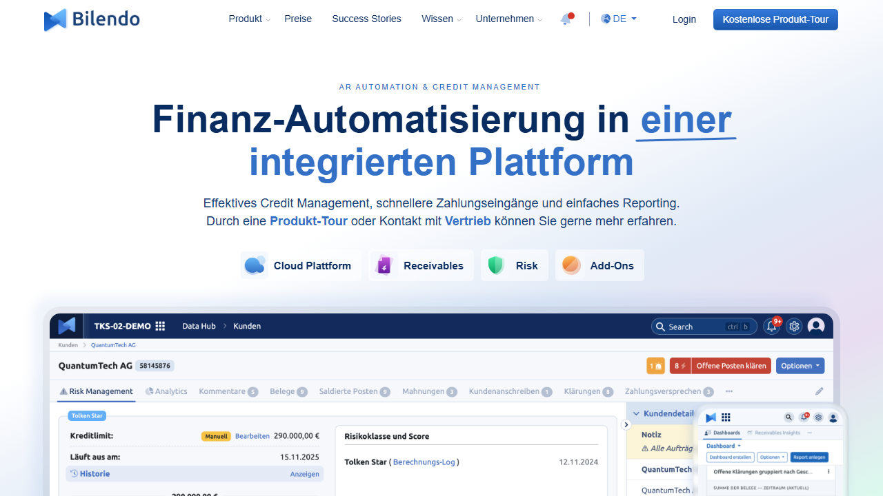 Screenshot of the homepage of Bilendo