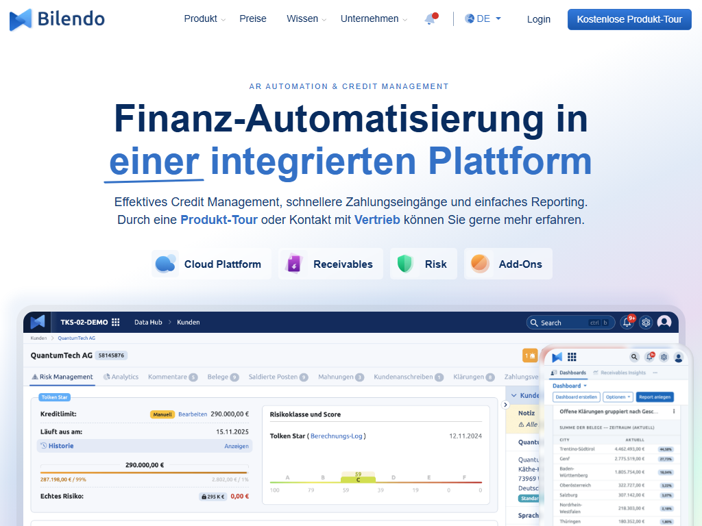 Screenshot der Homepage von Bilendo