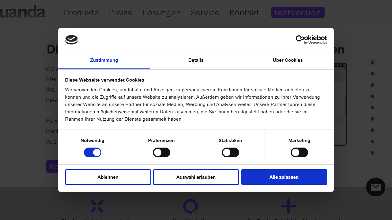 Screenshot of the homepage of Biquanda
