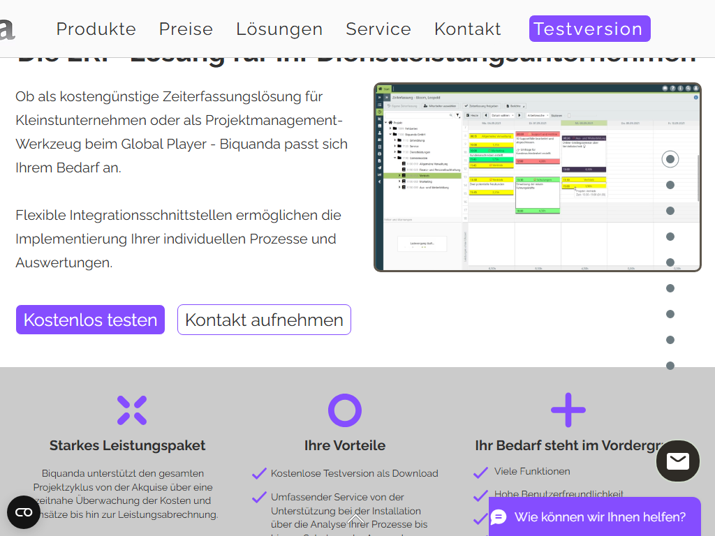 Screenshot der Homepage von Biquanda
