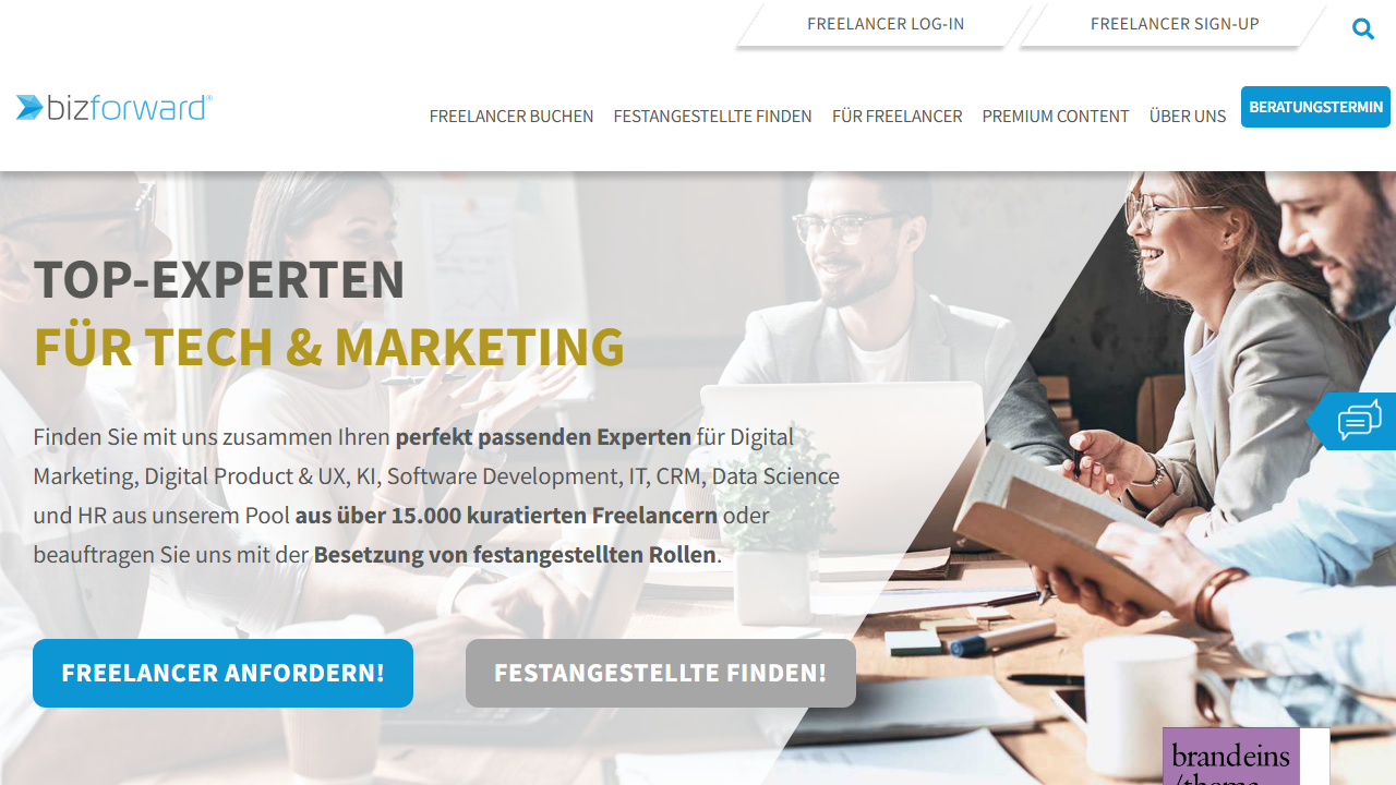 Screenshot of the homepage of bizforward