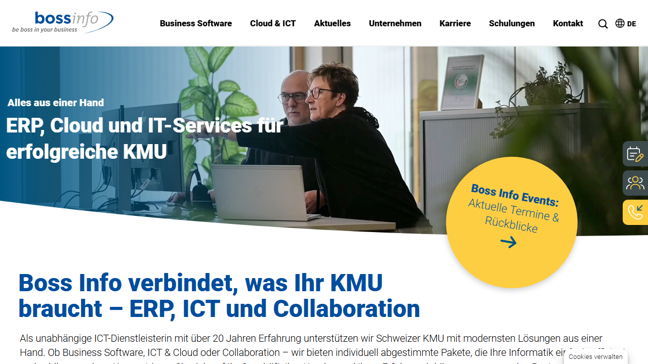 Screenshot of the homepage of bossERP